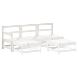 Salon de jardin 5 pcs avec coussins blanc bois massif 