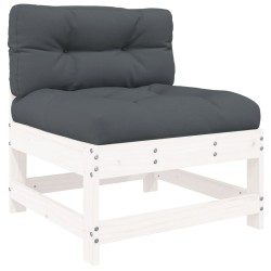 Salon de jardin 5 pcs avec coussins blanc bois massif 