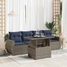 Salon de jardin 5 pcs avec coussins gris résine tressée acacia 