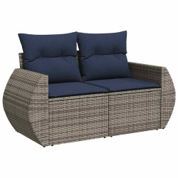 Salon de jardin 5 pcs avec coussins gris résine tressée acacia 