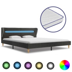 Lit LED et matelas à mémoire de forme Gris foncé Jute 180x200cm 