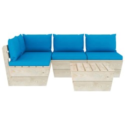 Salon de jardin palette 5 pcs avec coussins bois d'épicéa 