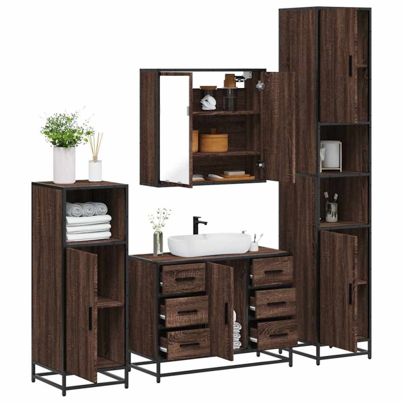 Ensemble de meubles de salle de bain 4 pcs chêne marron 