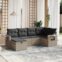 Salon de jardin 6 pcs avec coussins gris clair résine tressée 