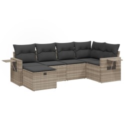 Salon de jardin 6 pcs avec coussins gris clair résine tressée 