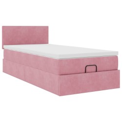 Cadre de lit ottoman avec matelas rose 100x200 cm velours 