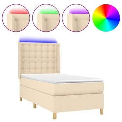 Sommier à lattes de lit matelas et LED Crème 100x200 cm Tissu 