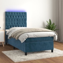 Sommier à lattes de lit et matelas et LED Bleu foncé 90x190 cm 