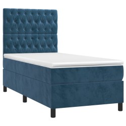 Sommier à lattes de lit et matelas et LED Bleu foncé 90x190 cm 