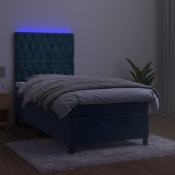 Sommier à lattes de lit et matelas et LED Bleu foncé 90x190 cm 