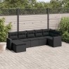Salon de jardin 7 pcs avec coussins noir résine tressée 