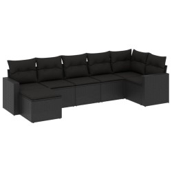 Salon de jardin 7 pcs avec coussins noir résine tressée 