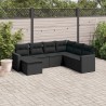 Salon de jardin 7 pcs avec coussins noir résine tressée 
