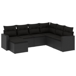 Salon de jardin 7 pcs avec coussins noir résine tressée 