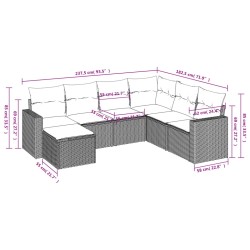 Salon de jardin 7 pcs avec coussins noir résine tressée 