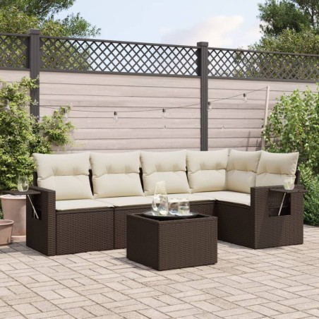 Salon de jardin avec coussins 6 pcs marron résine tressée 