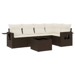 Salon de jardin avec coussins 6 pcs marron résine tressée 