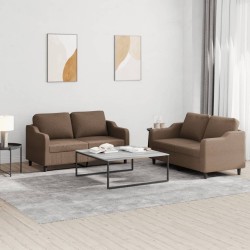 Ensemble de canapés 2 pcs avec coussins Marron Tissu 