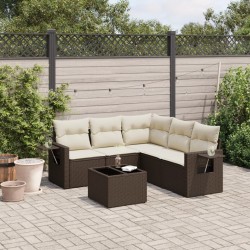 Salon de jardin avec coussins 6 pcs marron résine tressée 