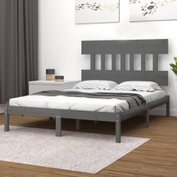 Cadre de lit sans matelas gris 135x190 cm bois massif 