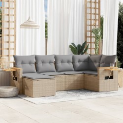 Salon de jardin avec coussins 6 pcs beige résine tressée 