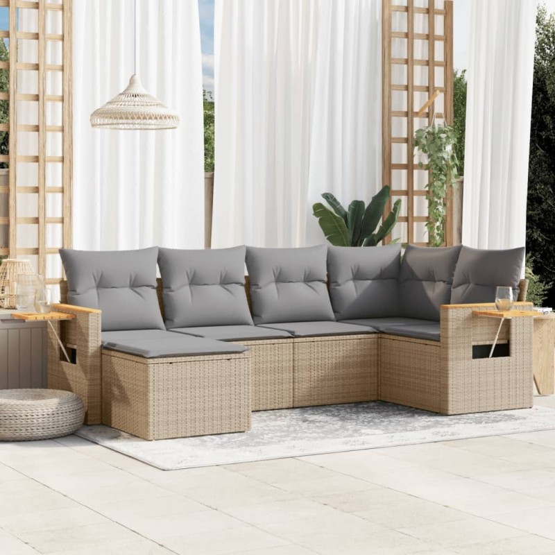 Salon de jardin avec coussins 6 pcs beige résine tressée 