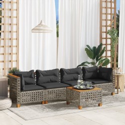 Salon de jardin 5 pcs avec coussins gris résine tressée 