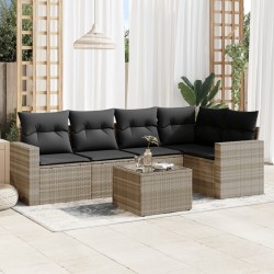 Salon de jardin 6 pcs avec coussins gris clair résine tressée 