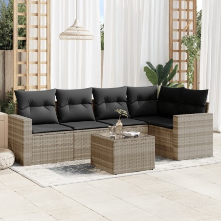 Salon de jardin 6 pcs avec coussins gris clair résine tressée 