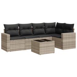 Salon de jardin 6 pcs avec coussins gris clair résine tressée 