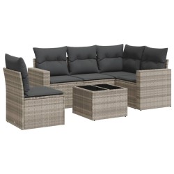 Salon de jardin 6 pcs avec coussins gris clair résine tressée 