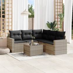 Salon de jardin 6 pcs avec coussins gris clair résine tressée 