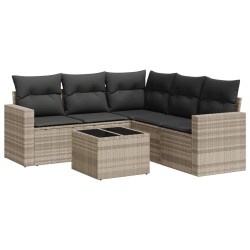 Salon de jardin 6 pcs avec coussins gris clair résine tressée 