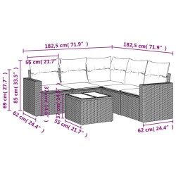 Salon de jardin 6 pcs avec coussins gris clair résine tressée 