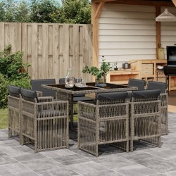 Ensemble à manger de jardin 9 pcs coussins gris résine tressée 