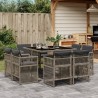Ensemble à manger de jardin 9 pcs coussins gris résine tressée 