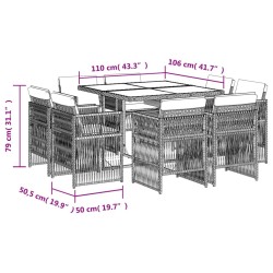 Ensemble à manger de jardin 9 pcs coussins gris résine tressée 