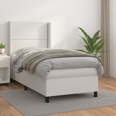 Sommier à lattes de lit avec matelas Blanc 90x190 cm Similicuir 