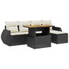 Salon de jardin 6 pcs avec coussins noir résine tressée 