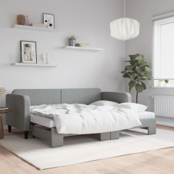 Lit de jour avec gigogne et matelas gris clair 80x200 cm tissu 