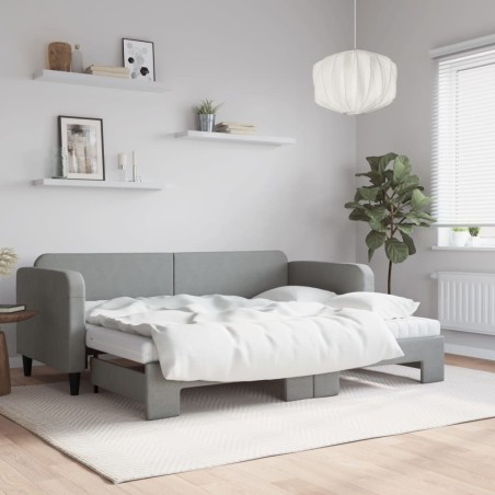 Lit de jour avec gigogne et matelas gris clair 80x200 cm tissu 
