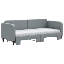 Lit de jour avec gigogne et matelas gris clair 80x200 cm tissu 