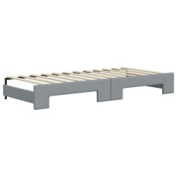 Lit de jour avec gigogne et matelas gris clair 80x200 cm tissu 
