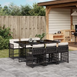 Ensemble à manger de jardin coussins 7pcs Noir Résine tressée 