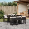 Ensemble à manger de jardin coussins 7pcs Noir Résine tressée 