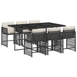 Ensemble à manger de jardin coussins 7pcs Noir Résine tressée 