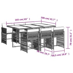 Ensemble à manger de jardin coussins 7pcs Noir Résine tressée 