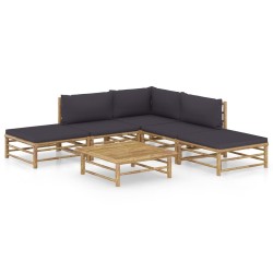Salon de jardin 6 pcs avec coussins gris foncé bambou 