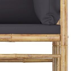 Salon de jardin 6 pcs avec coussins gris foncé bambou 