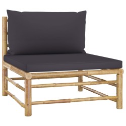 Salon de jardin 6 pcs avec coussins gris foncé bambou 